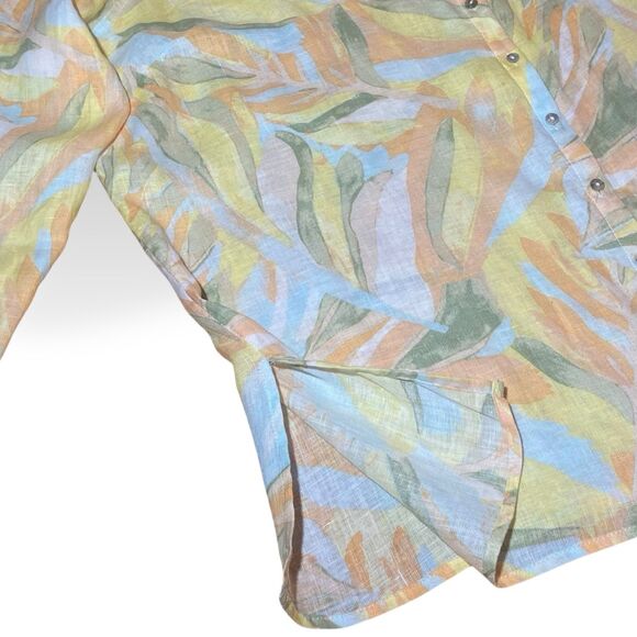 Rachel Zoe Linen Button Down Tunic Shirt Blouse Plus Size 2X Roll Tab Sleeves - Picture 4 of 7